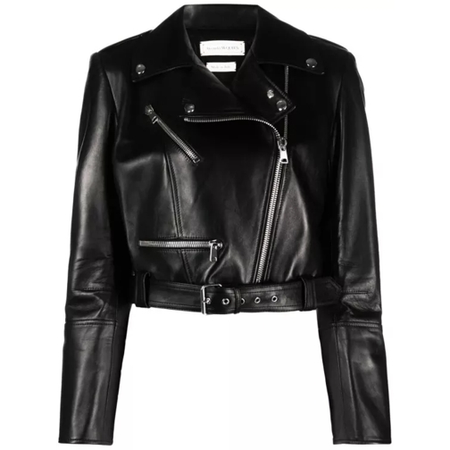 Alexander McQueen Black Cropped Biker Jacket Black 
