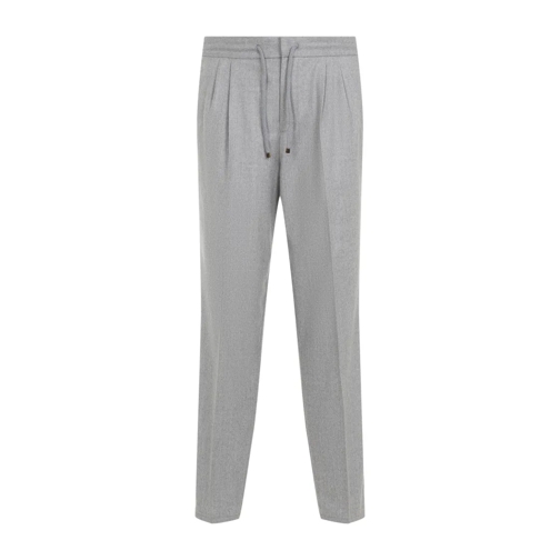 Brunello Cucinelli Pearl Grey Virgin Wool Coulisse Jogging Pants Grey Jogginghosen