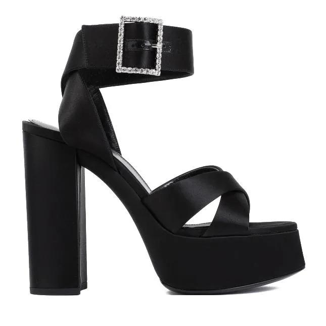 Saint Laurent Sandalen & Sandaletten - Jota 85 Heaven Black Leather Silk Sandals - Gr. 38,5 (EU) - in Schwarz - für Damen