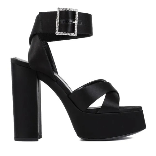 Saint Laurent Jota 85 Heaven Black Leather Silk Sandals Black Sandaal