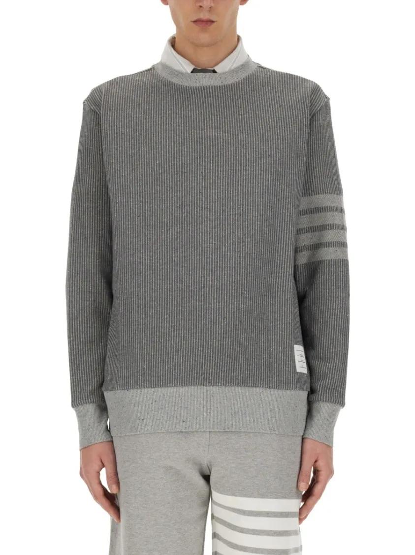 Thumbnail - Thom Browne - Ribbed Grey Sweater With Striped Sleeves - Größe 5 - grau