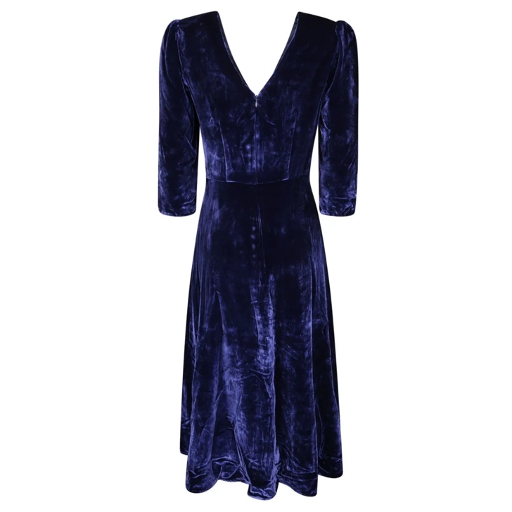 Saloni Midi Dress With V Neck Blue
