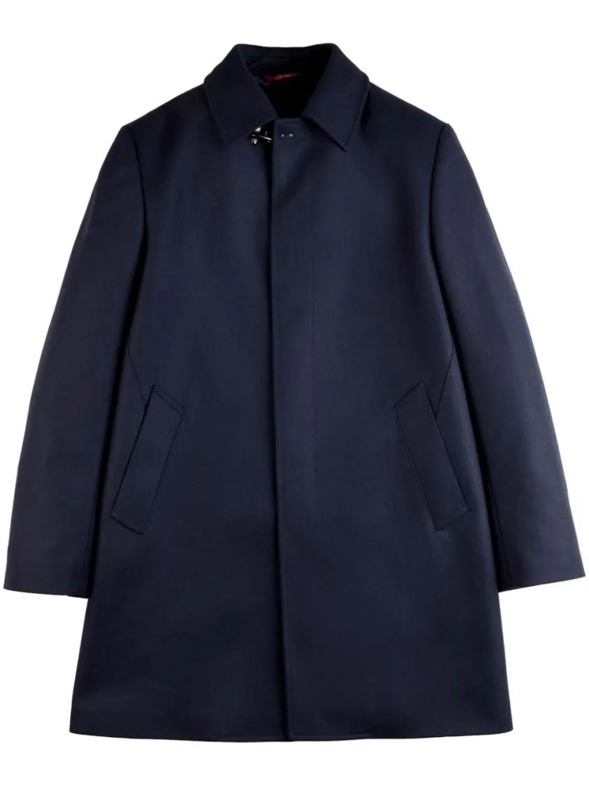 Thumbnail - Fay - Navy Blue Wool Coat - Größe M - blau