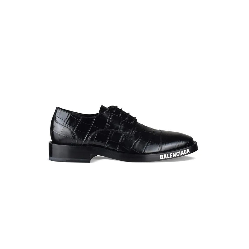 Balenciaga Veterschoenen Crocodile-Print Calfskin Derby Shoe Black