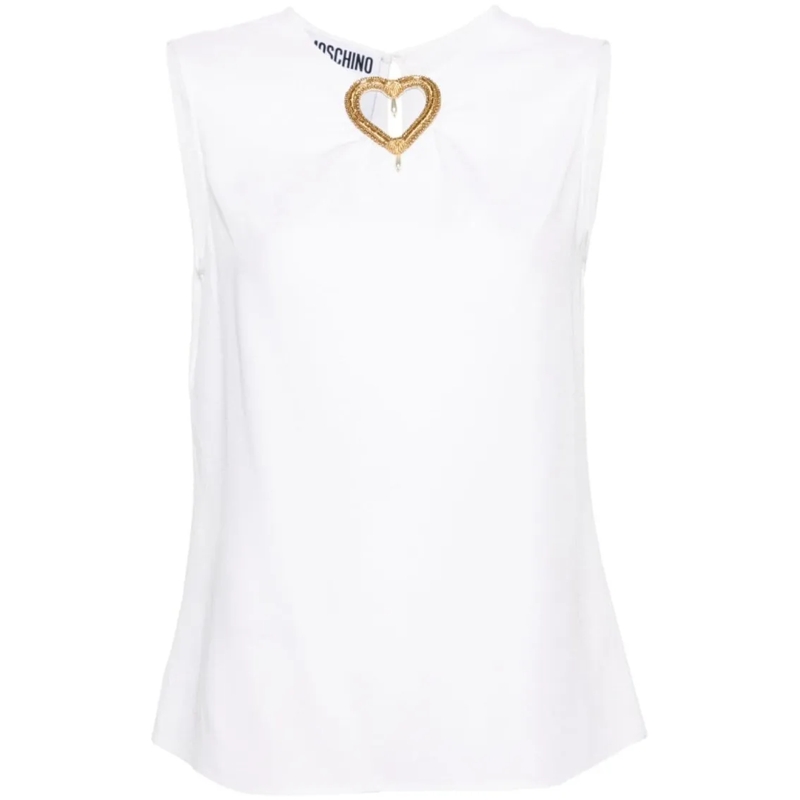Moschino Bluse Crepe Top With Heart Appliqué White