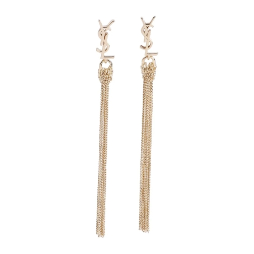 Saint Laurent Gold Brass Pompons Chains Earrings Gold Stiftörhängen