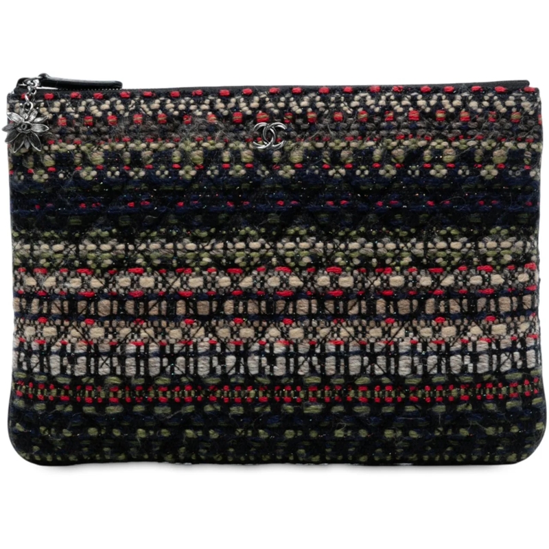 Chanel Pochette Quilted Tweed and Wool Cosmetic Pouch blau