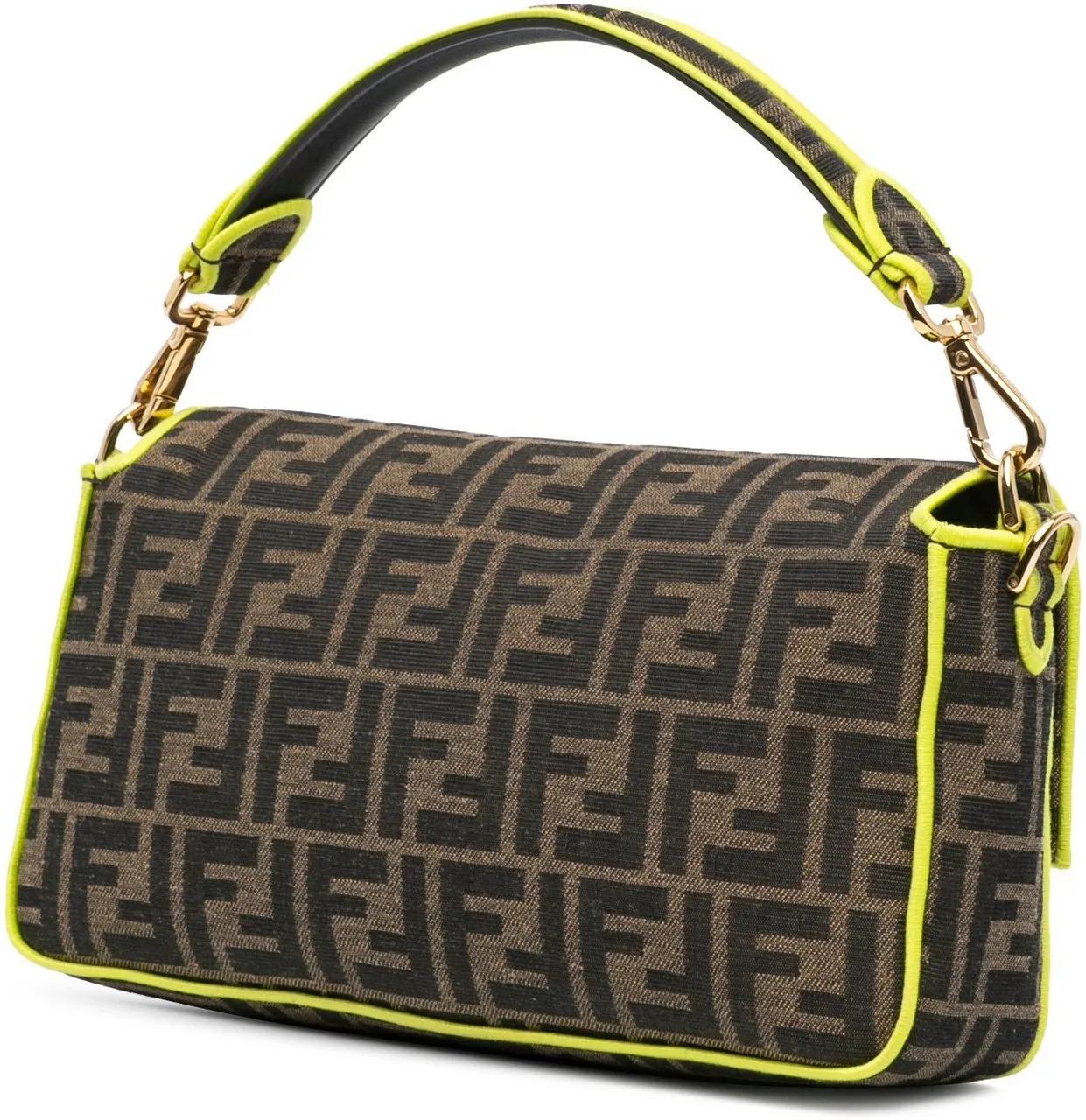 Fendi Shoppers Large Zucca Fluo Trim Baguette Satchel in bruin