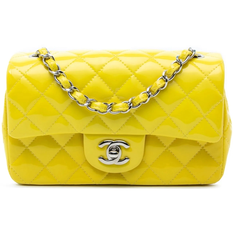Chanel Schultertasche Mini Rectangular Classic Patent Single Flap gelb