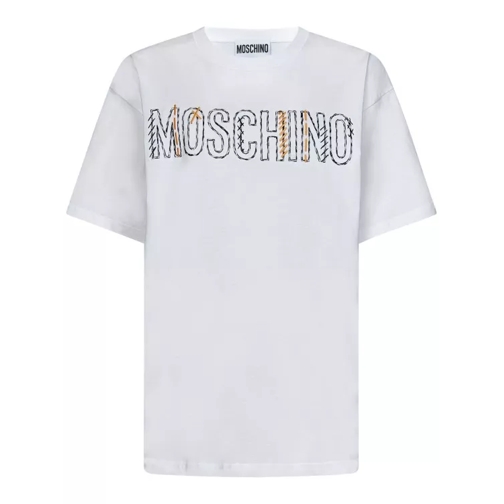 Moschino White Logo Embroidered Cotton T-Shirt White 