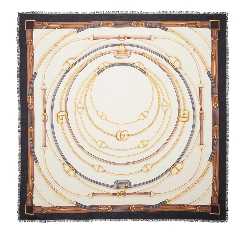 Gucci Kaschmirschal GG Belt Print Cashmere Silk Shawl Ivory / Black