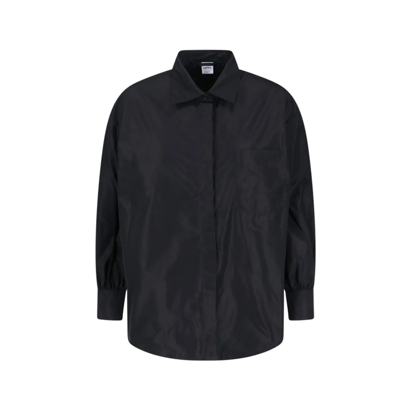 Aspesi Overhemd Timeless Black Shirt With Pointed Collar And Curve Black
