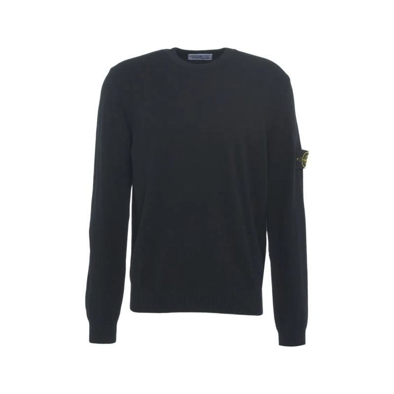 Stone Island Pullover Iconic Logo-Embellished Crew Neck Sweater Black