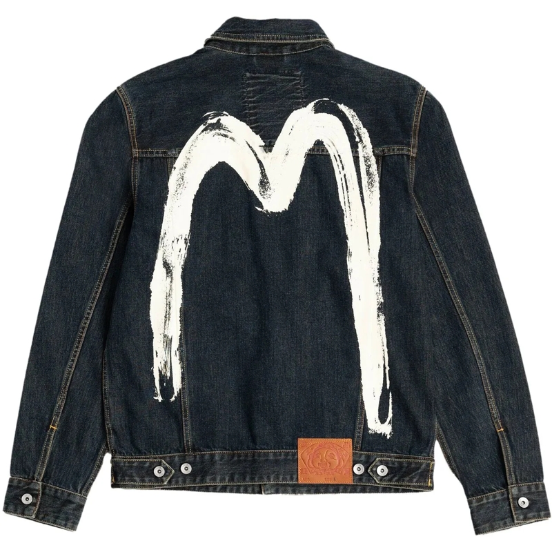 EVISU Daunenjacke Giacca Washed Denim Printed Daicock Indigo mehrfarbig