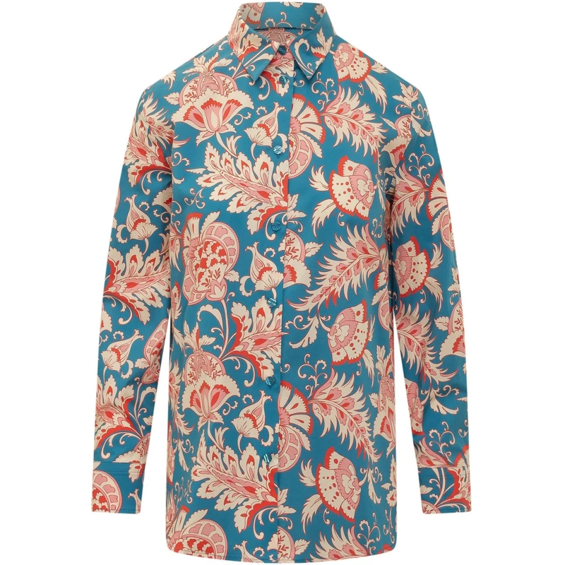 Etro Bluse Camicia con Colletto e Stampa Floreale blau