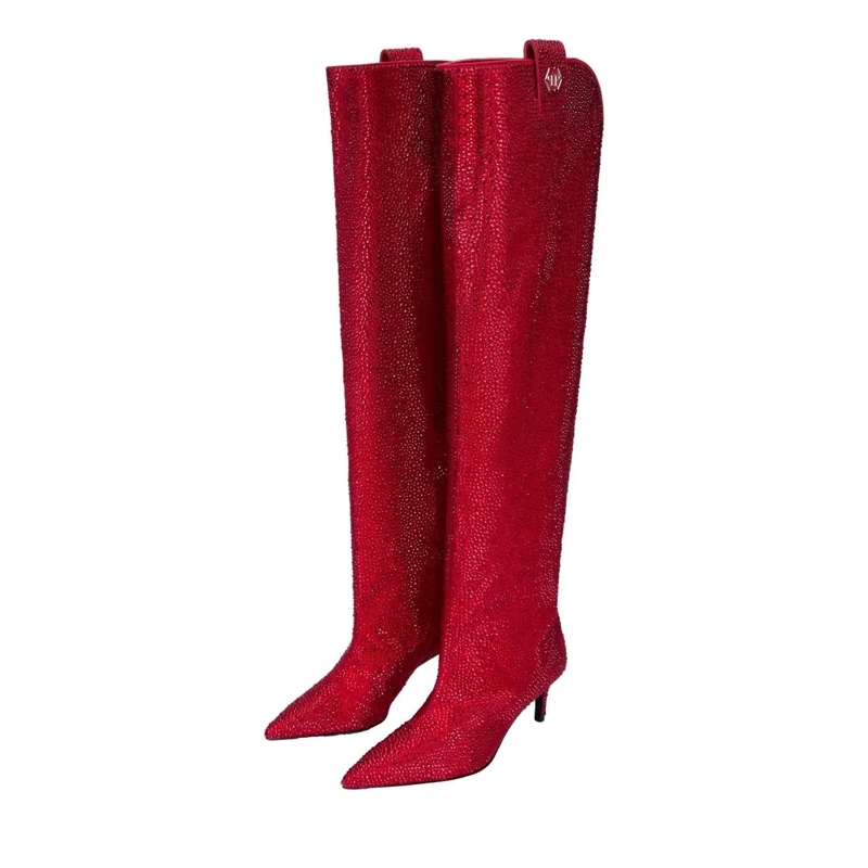 Philipp Plein Stiefel Stiefel Niedrige Absätze Overknee Verziert rot(Image 2)