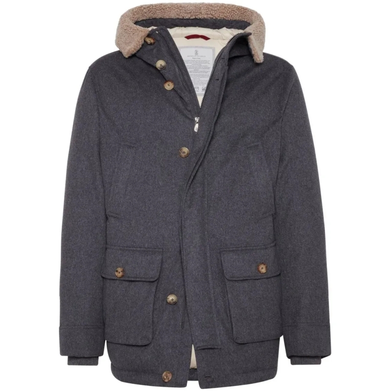 Brunello Cucinelli Parka Classic Grey Parka With Faux Fur-Lined Hood Grey