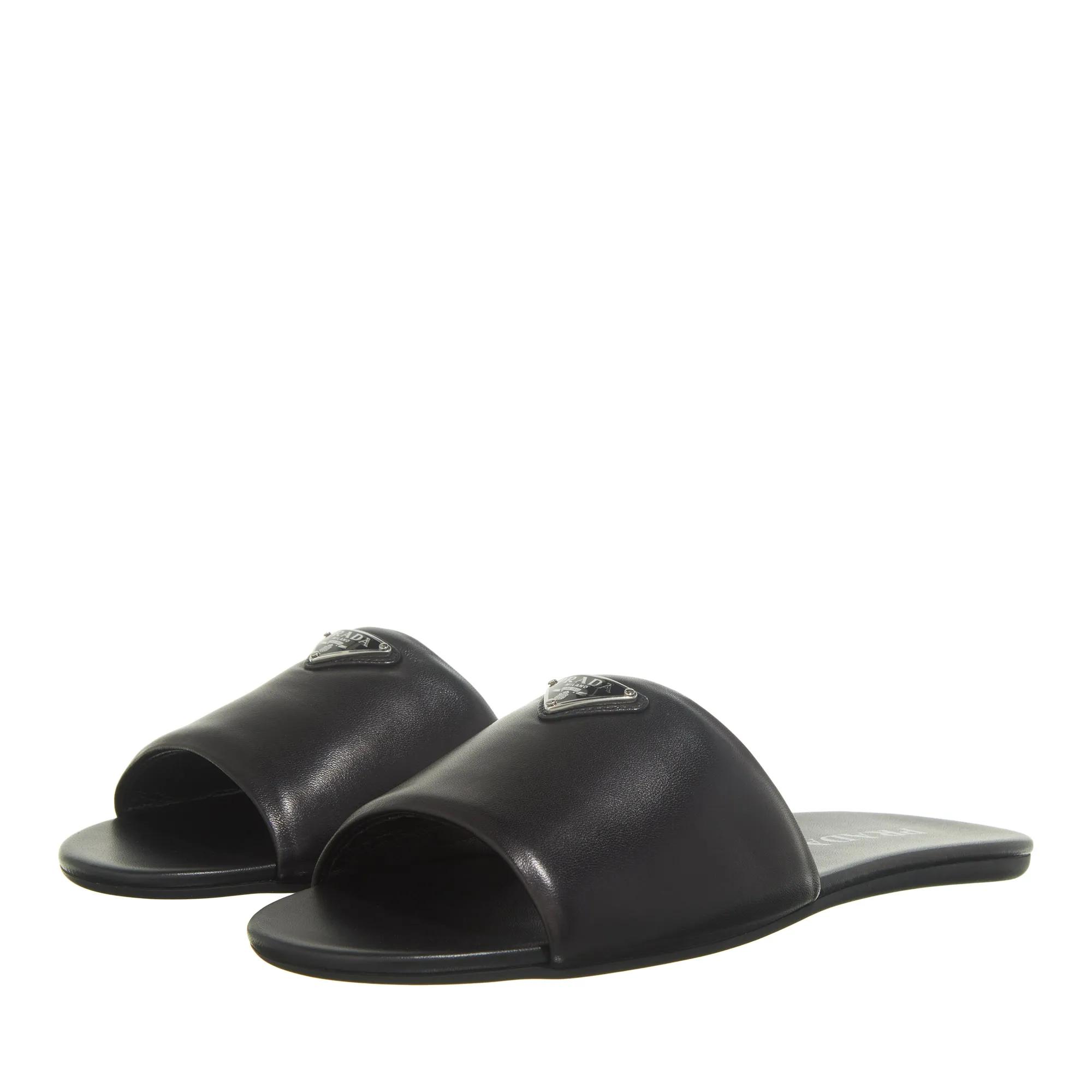 Prada Sandalen & Sandaletten - Triangle Logo Slip On Sandals - Gr. 37 (EU) - in Schwarz - für Damen