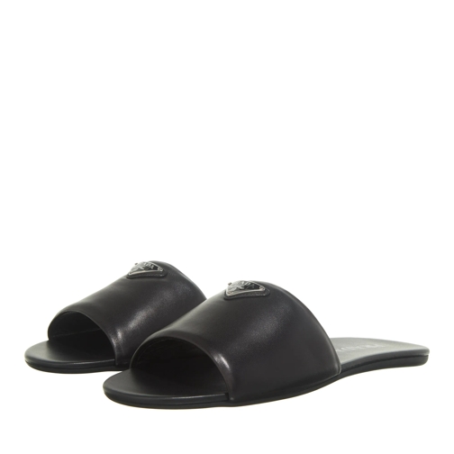 Prada Claquette Triangle Logo Slip On Sandals Black