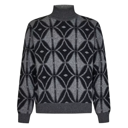 Etro Gray Jacquard Virgin Wool Knit Roll Neck Sweater Grey Pull en laine