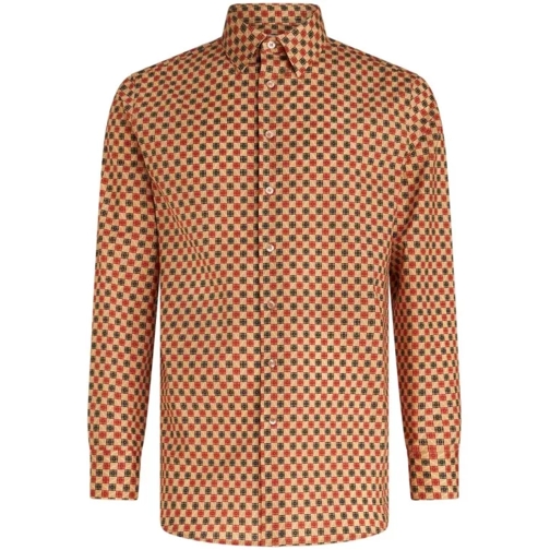 Etro Multicolored Micro Geometric Pattern Shirt Brown 