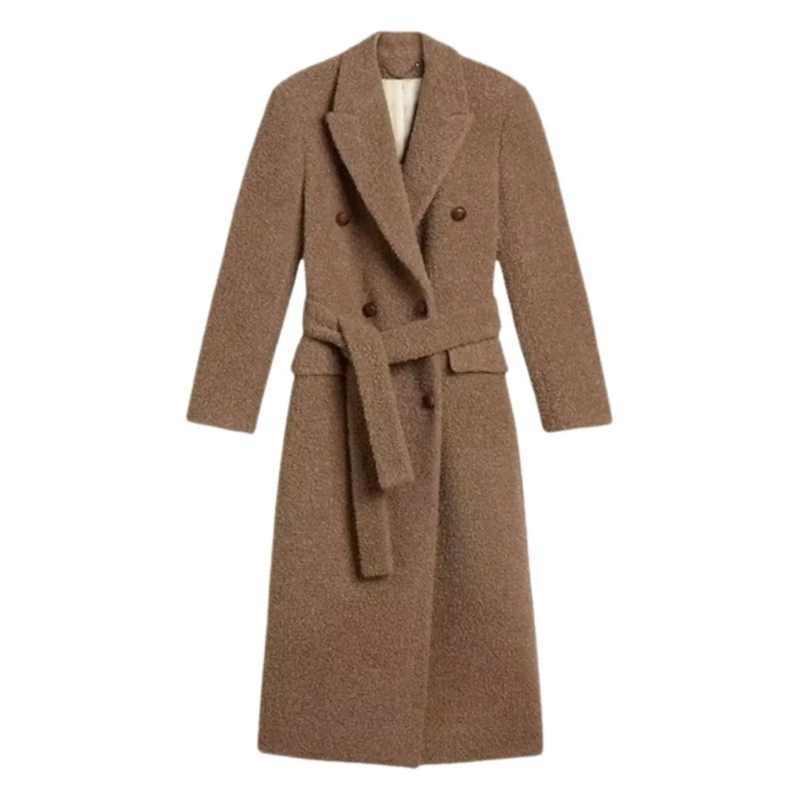 Golden Goose Bontjassen Mid-Length Brown Coat With Textured Fabric Brown