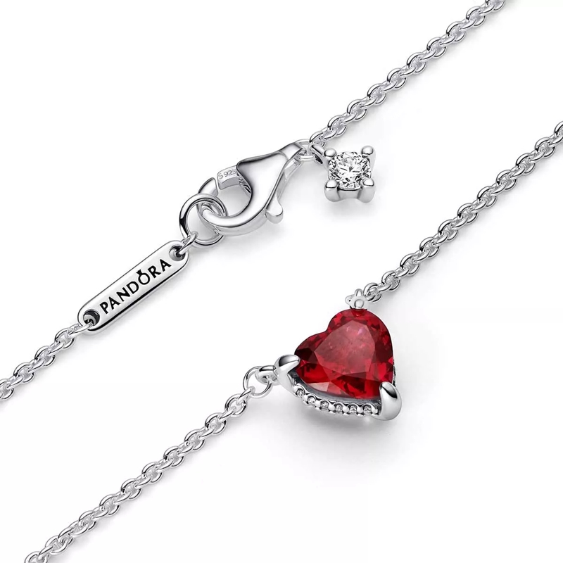 Pandora Mittellange Halskette Heart sterling silver collier with cherries jubile Red(Image 3)