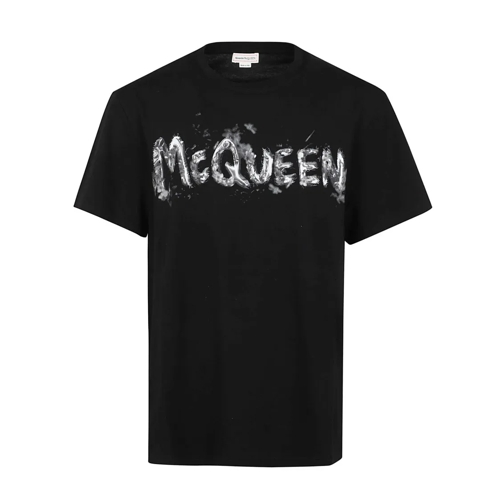 Alexander McQueen T-Shirts Graffiti Logo Cotton Jersey T-Shirt Black