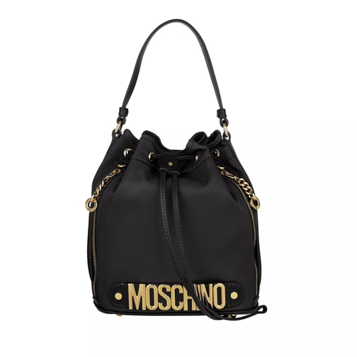 Moschino Logo Medium Nylon Bucket Bag. Black Bucket Bag