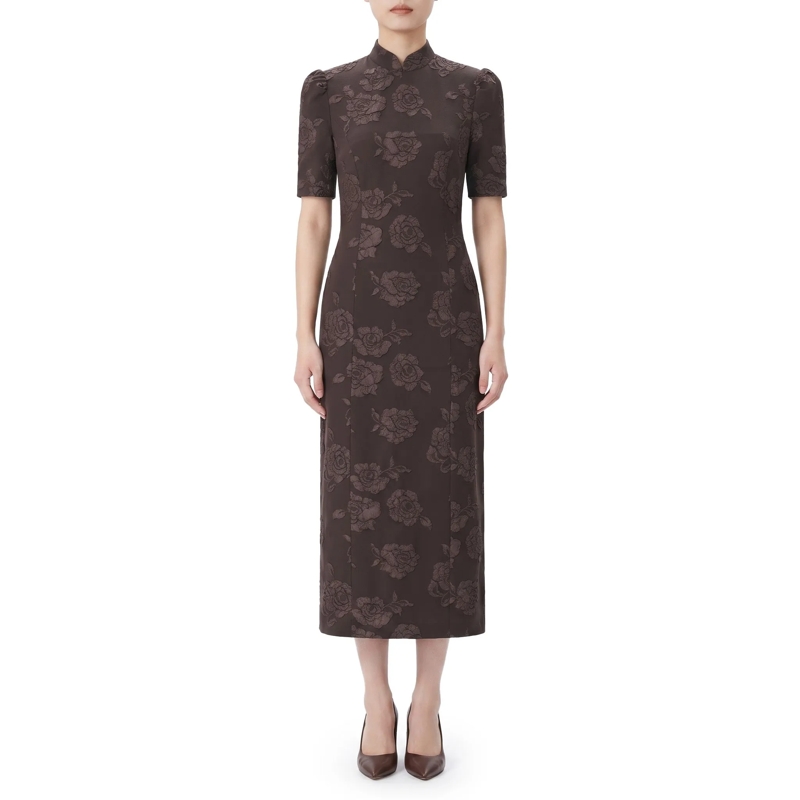 Rotate Maxikleid Jacquard Midikleid braun(Image 2)