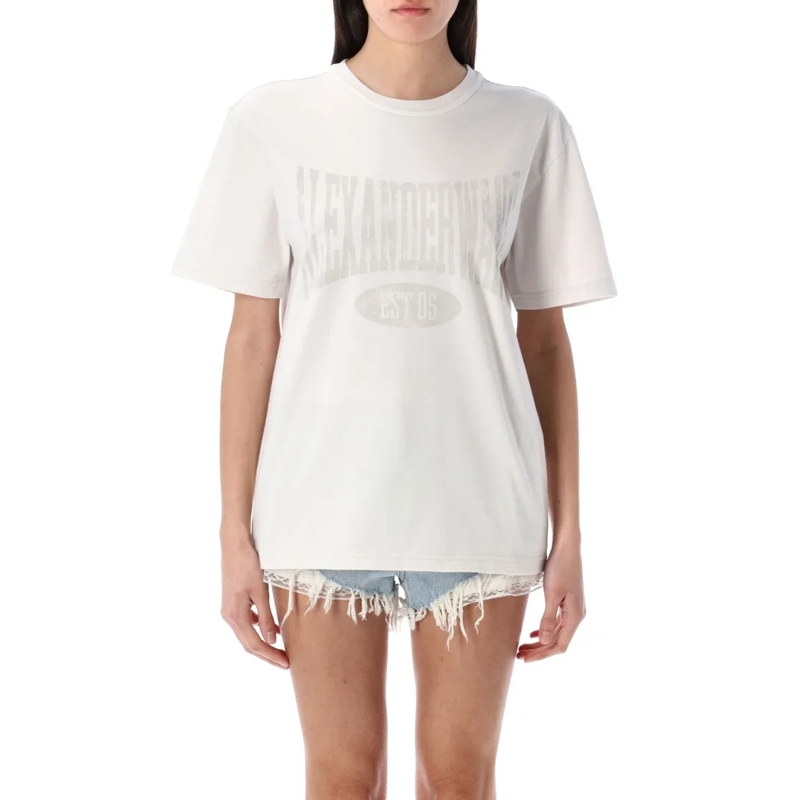T by Alexander Wang T-shirt Distressed Logo Cotton Tee With Ribbed Neckline White