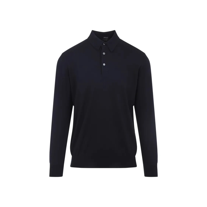 Kiton Polohemd Fitted Long-Sleeve Polo Shirt With Classic Collar Black