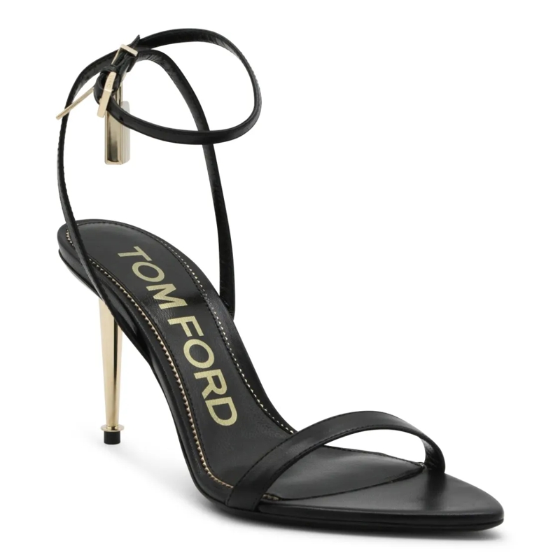 Tom Ford Sandalen Black Sandals With Metallic Gold Stiletto Heel Grey