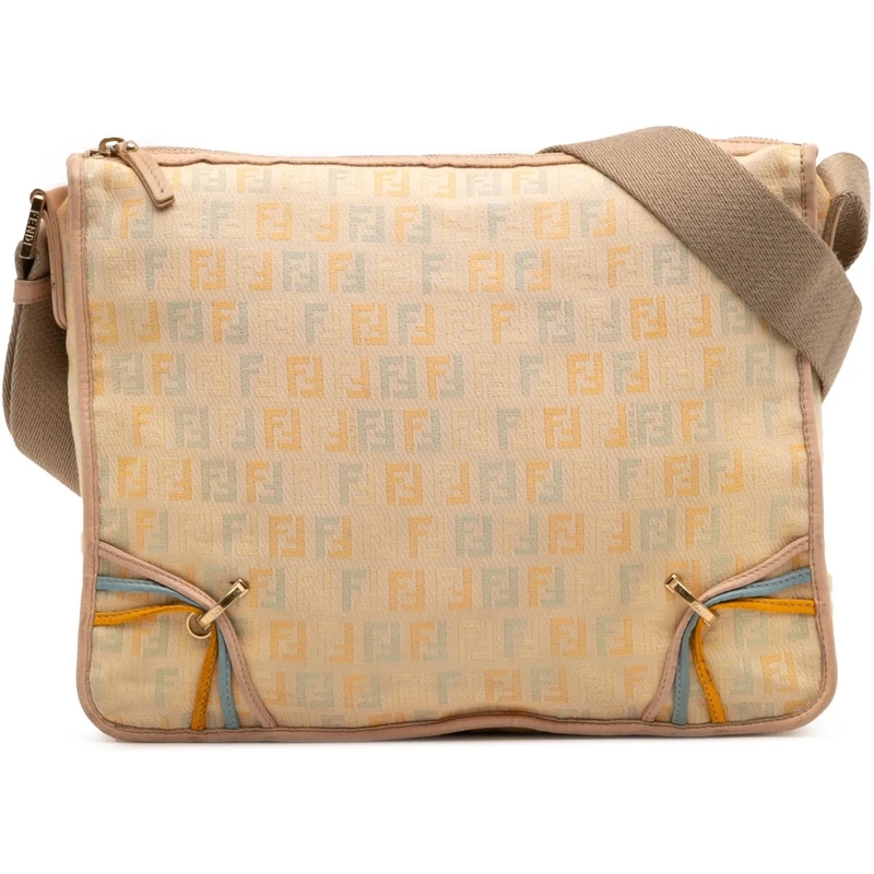 Fendi Schultertasche Zucchino Canvas F Charm Crossbody braun