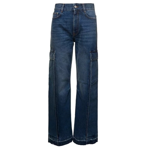 Stella McCartney Blue Flare Cargo Jeans With Logo Patch In Cotton D Blue Uitlopende Jeans