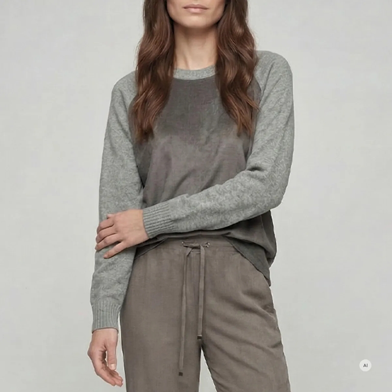 Marc Aurel  Pullover- aus Faux Leather- Rippenabschlüsse-  grau(Image 3)