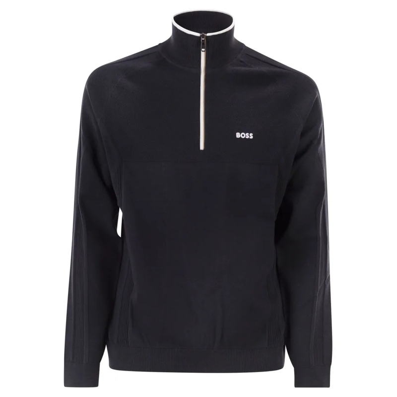 Boss Pullover Regular Fit Black Sweater With Technical Knitwork Black