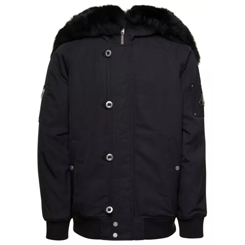 Moose Knuckles Black Zipped All The Way Jacket With Logo Patch In Black 