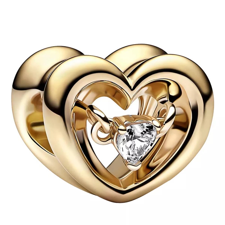 Pandora Open heart 14k gold-plated charm with clear cubic zirconia