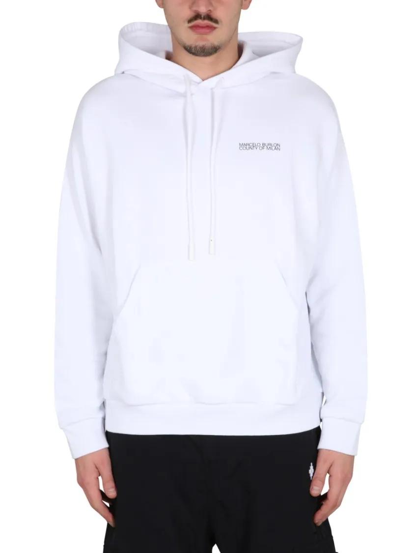 Thumbnail - Marcelo Burlon - Cotton Hoodie With Drawstring Hood And Graphic Des - Größe XL - weiß