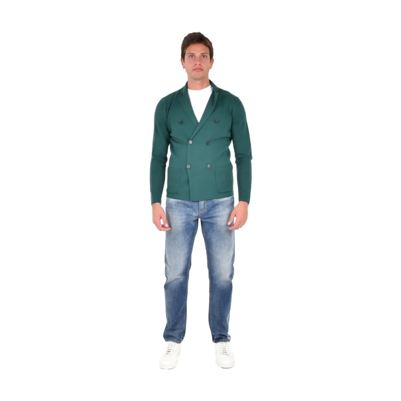 Drumohr Blazer Double-Breasted Green Merino Wool Blazer Blue