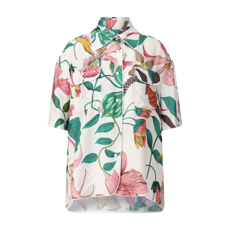 Lavi Blouse Oversized Satinbluse Mida mit Muster weiß