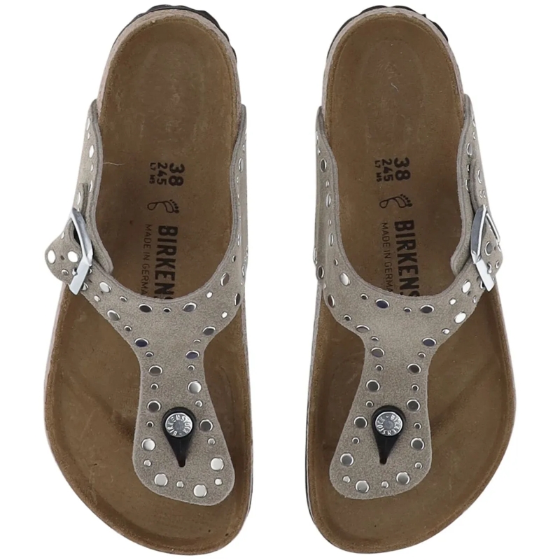 Birkenstock Loafer Gizeh Rivet Sandals In Suede Leather Brown(Image 4)