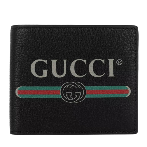 Gucci Print Leather Bi-Fold Wallet Black Tvåveckad plånbok