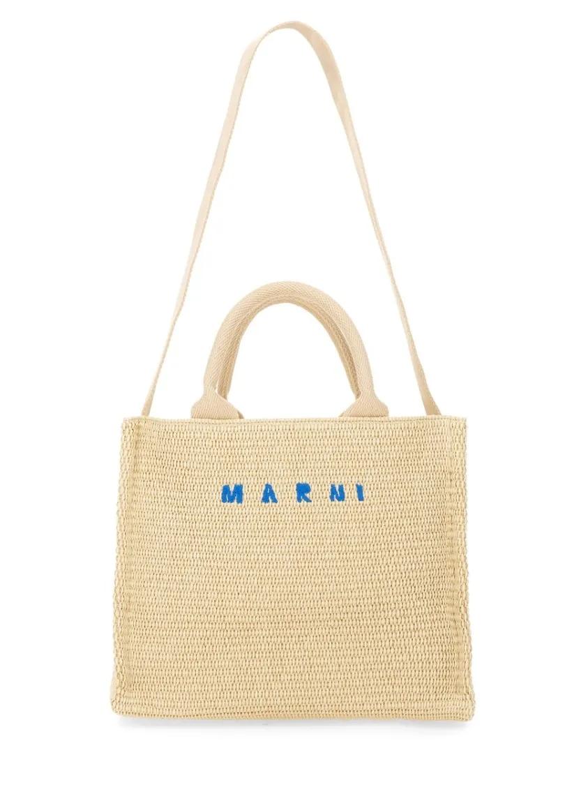 Marni Shoppers & Totes Raffia Effect Fabric Small Tote Bag in beige