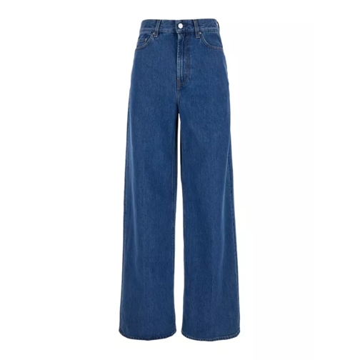 TOTEME Blue Wide Jeans With Logo Patch In Denim Blue 