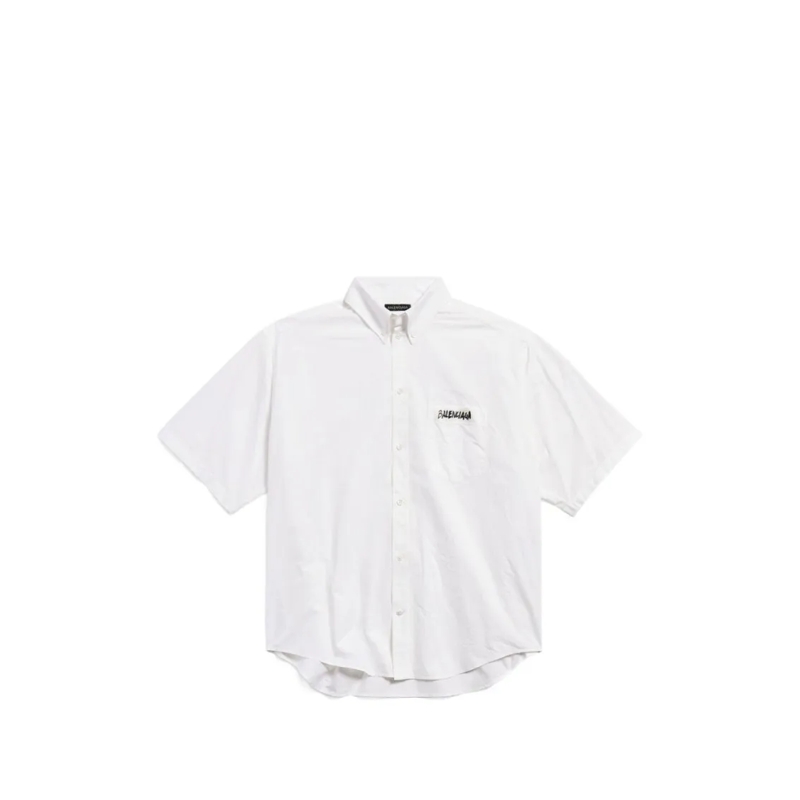 Balenciaga Overhemd Casual Button-Up Shirt With Boxy Fit White