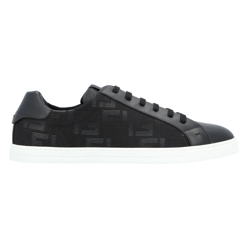 Fendi Sneaker basse Textured Black Fabric Sneakers With Leather Accent Black