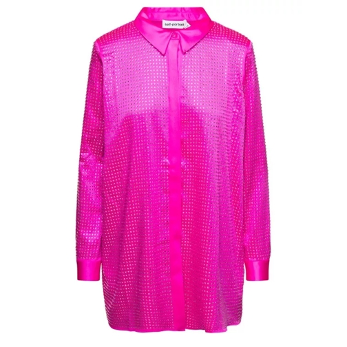 Self Portrait Shirt With All-Over Crystal Embellishment In Fuchs Pink 