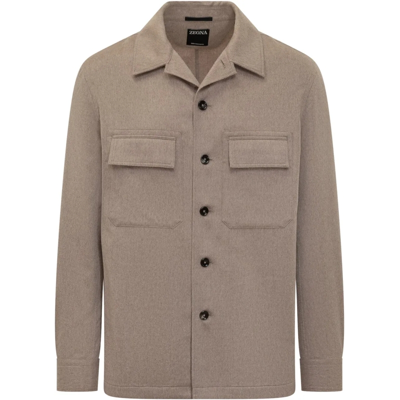 Zegna Haut décontracté Overshirt Zegna Beige in Lana con Tasche beige